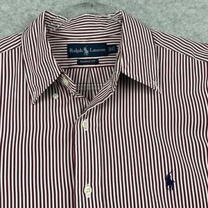 Ralph Lauren Men's Dress Shirt Pinstripe Red White 16.5 34-35 L Pony Embroidered
